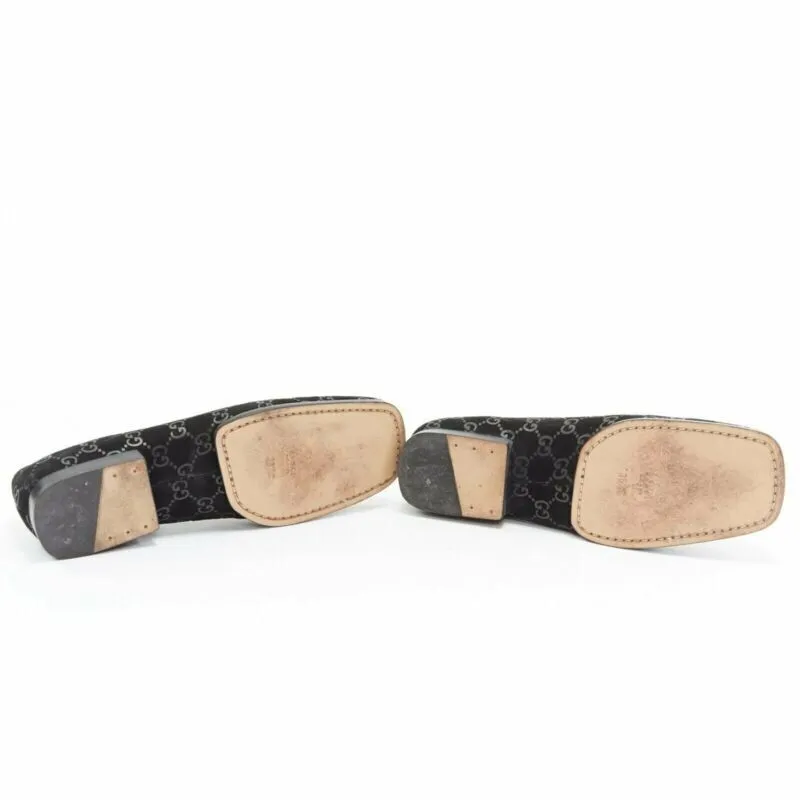 vintage GUCCI black monogram printed black suede square toe loafer EU36.5C