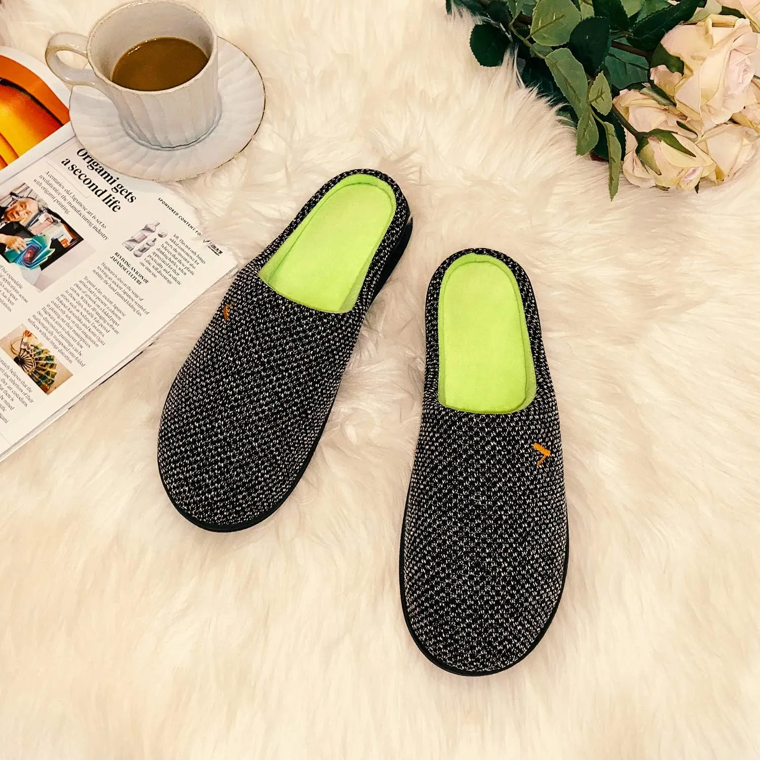 VONMAY Women's Slip On Slippers Warm Two-Tone Memory Foam House Shoes Lightweight Non-Slip Indoor Outdoor