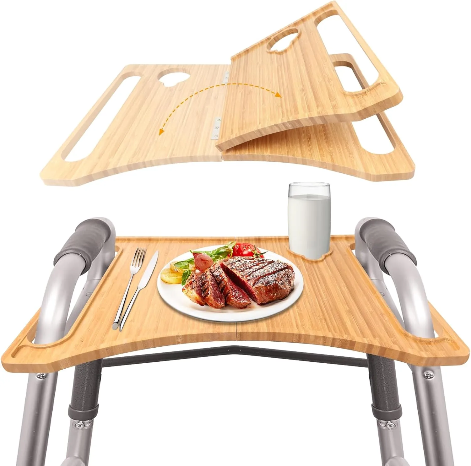 Walker Tray Table with Cup Holder | Foldable, Portable, and Versatile Bamboo Tray for Walkers | Ideal for Dining, Crafts, Laptops & More | Lightweight Mobility Accessory for Seniors