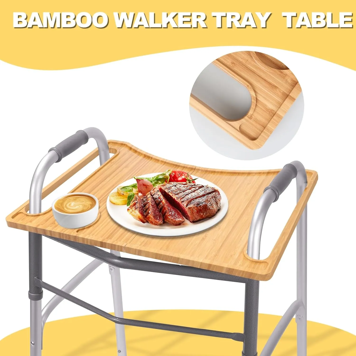 Walker Tray Table with Cup Holder | Foldable, Portable, and Versatile Bamboo Tray for Walkers | Ideal for Dining, Crafts, Laptops & More | Lightweight Mobility Accessory for Seniors