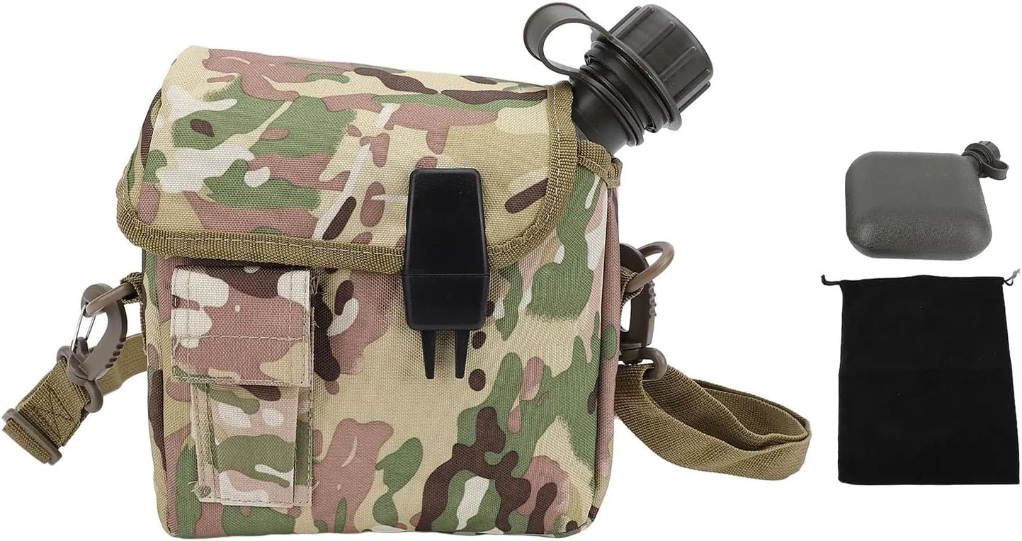 Water Canteen, 1.5L Large Outdoor Water Bottle Portable Flat Adjustable Waist Bag Camping Canteen Leak Proof Reservoir Jug for Hiking Climbing