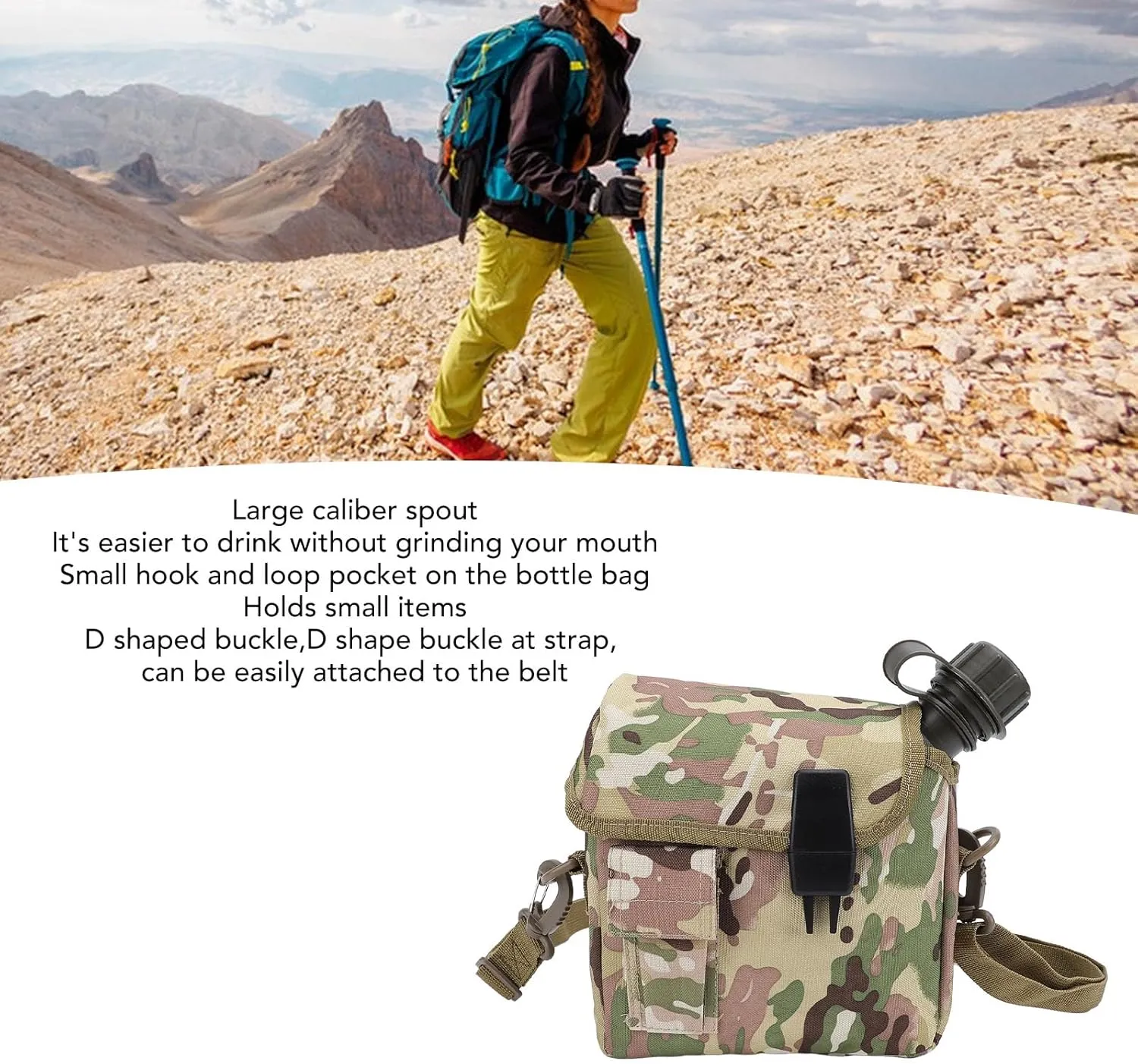 Water Canteen, 1.5L Large Outdoor Water Bottle Portable Flat Adjustable Waist Bag Camping Canteen Leak Proof Reservoir Jug for Hiking Climbing