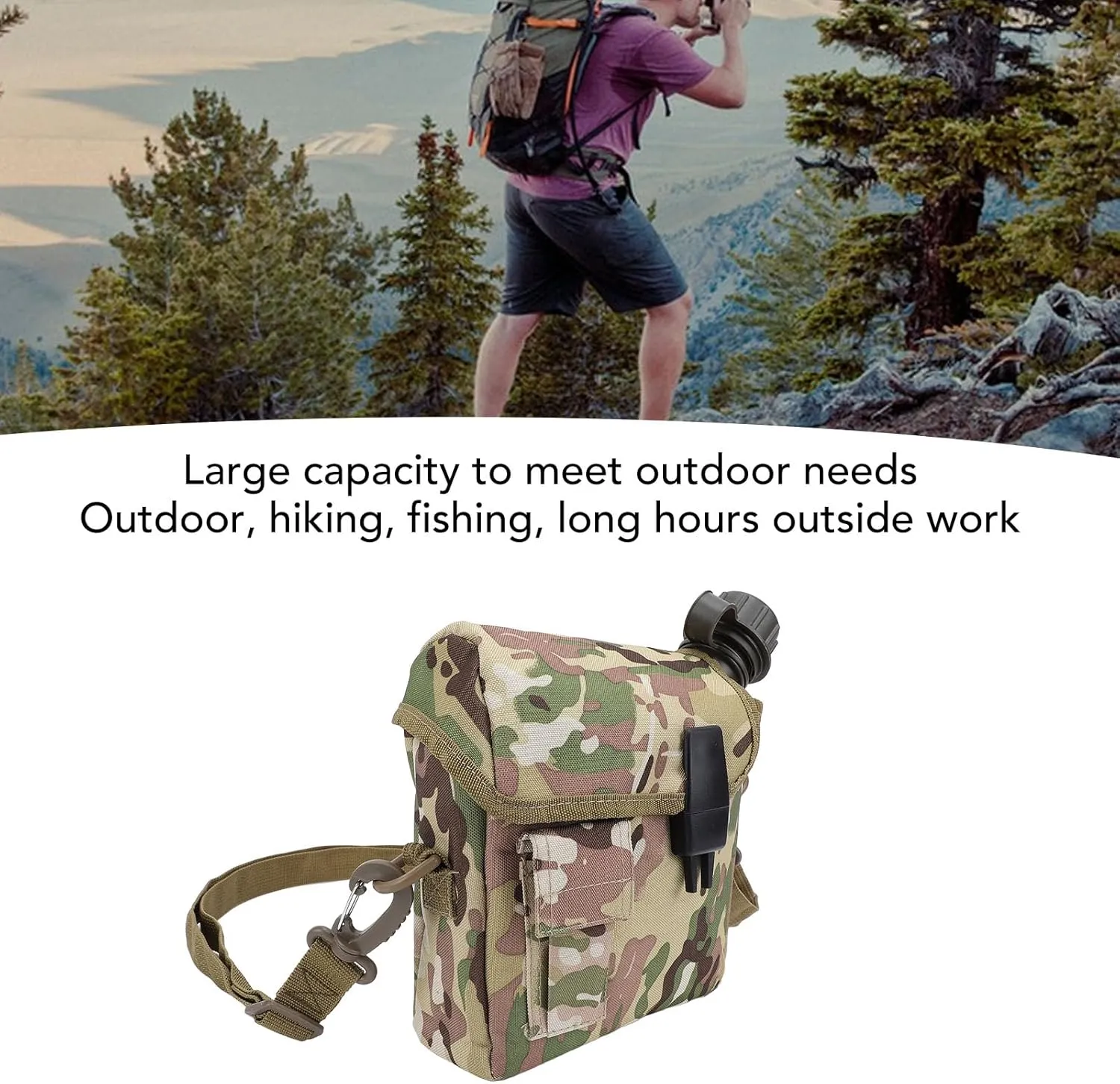Water Canteen, 1.5L Large Outdoor Water Bottle Portable Flat Adjustable Waist Bag Camping Canteen Leak Proof Reservoir Jug for Hiking Climbing