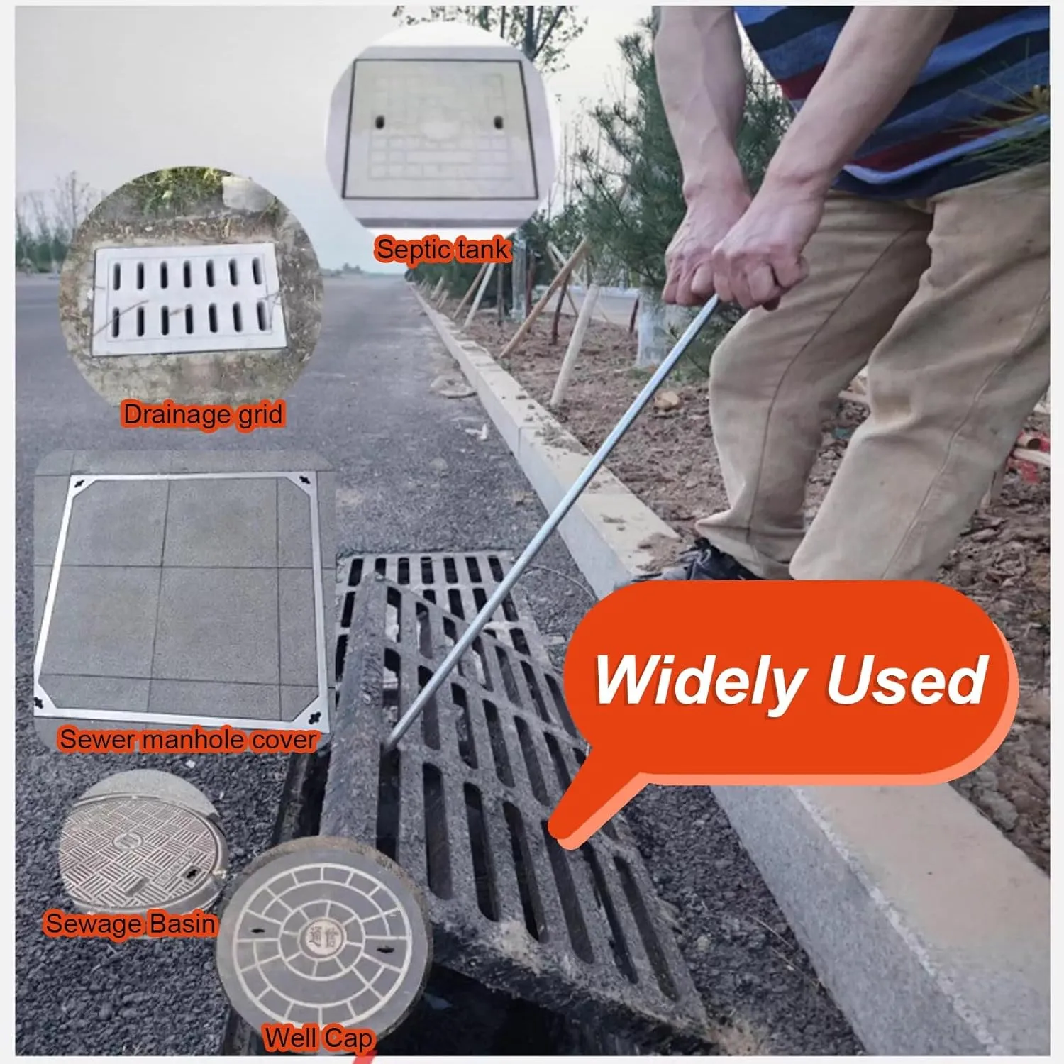 WDJBPSH 39 35 31 27 23 20 16 Inch Lenght Manhole Cover T Hook, Protable Hand Hole Hook for Moving Lifting and Pulling, Lids Pullers with I-Shaped Tip(Dia-8mm,L - 7.8in)