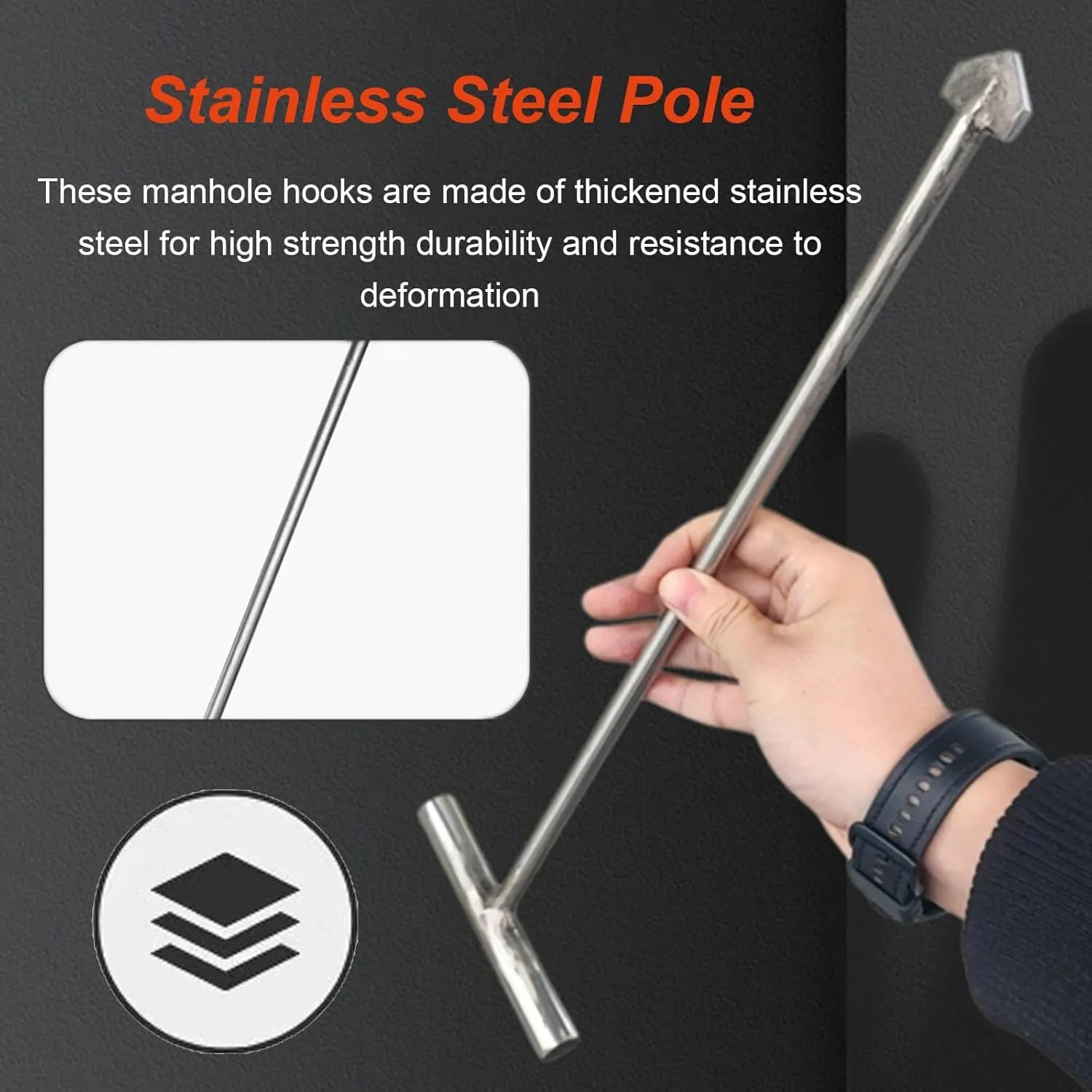 WDJBPSH Stainless Steel Manhole Cover Hook, 8/10 / 12 MM Bold Stainless Steel Drain Grate Lifter, Portable Moving Lifting and Pulling Tool for Drain Covers/Grates/Shutter Doors(Dia-8mm,L - 7.8in)