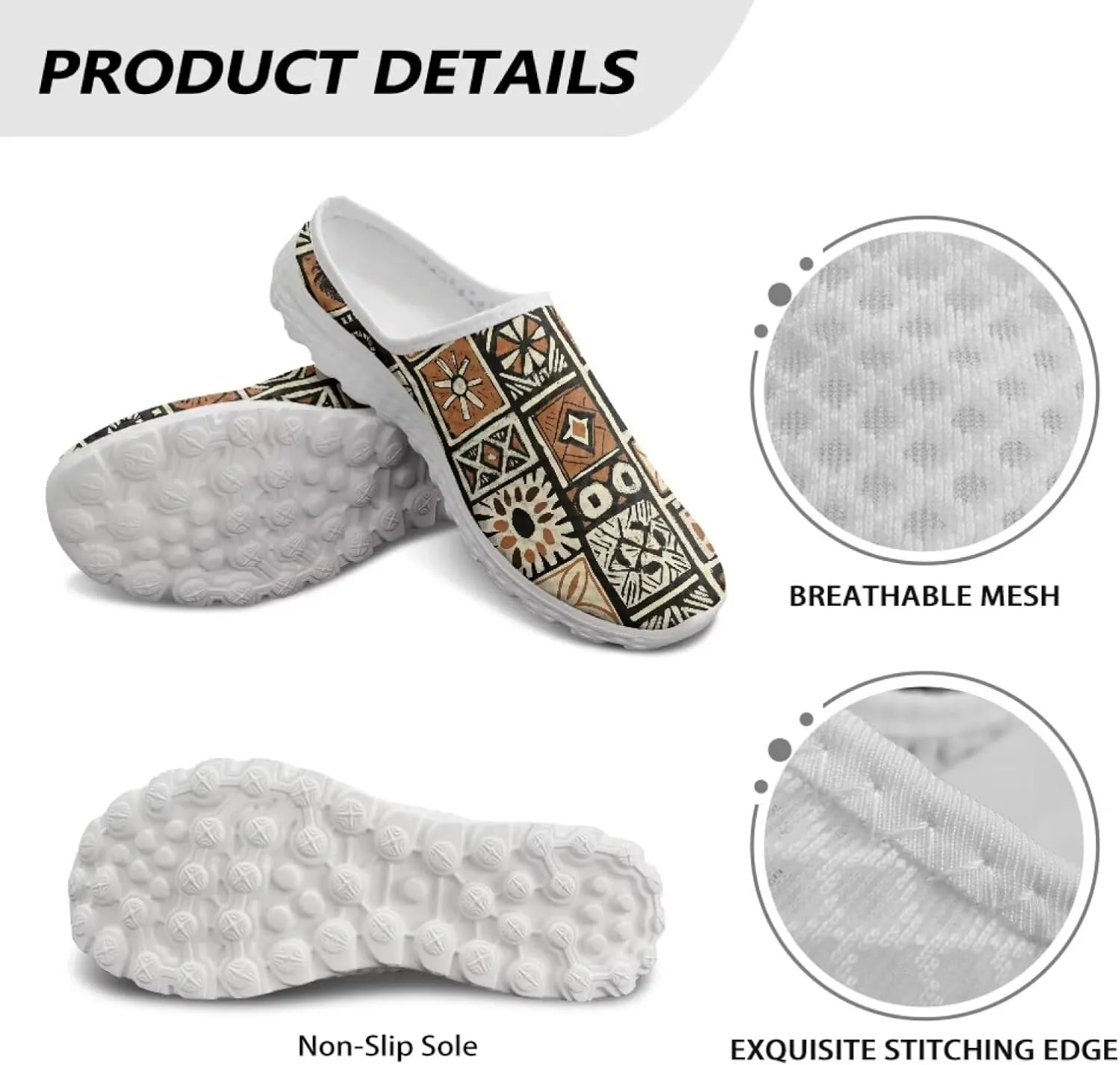 Western Aztec Print Mule Tennis Shoes for Women Flats Garden Shoes Mesh Running Sneakers, Arch Support US 6-13.5
