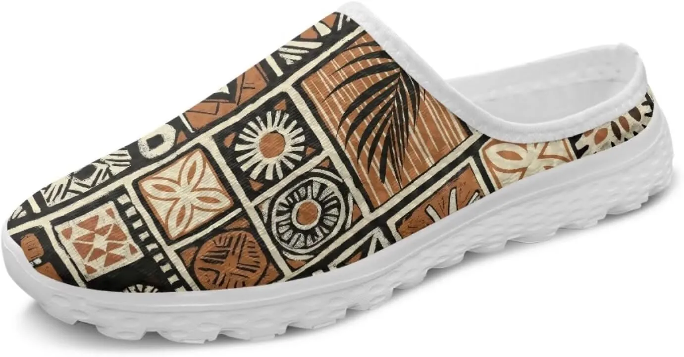 Western Aztec Print Mule Tennis Shoes for Women Flats Garden Shoes Mesh Running Sneakers, Arch Support US 6-13.5