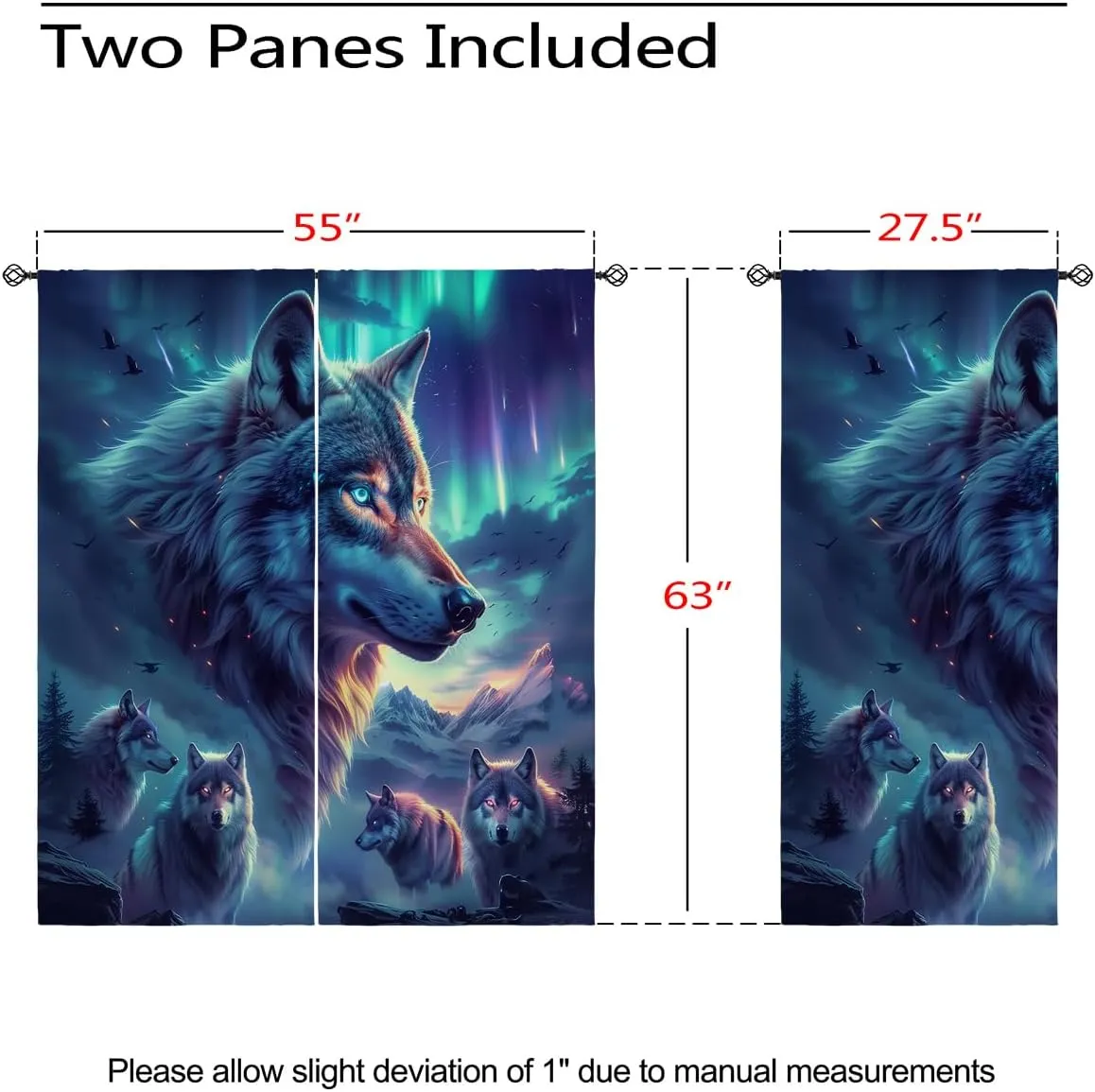 Wolf Blackout Curtains for Girls Boy Home Decor, Aurora Northern Light Galaxy Fantasy Animal Grommet Thermal Insulated Drapes Darkening Window Curtain for Bedroom Living Room, 55 x 63 Inch