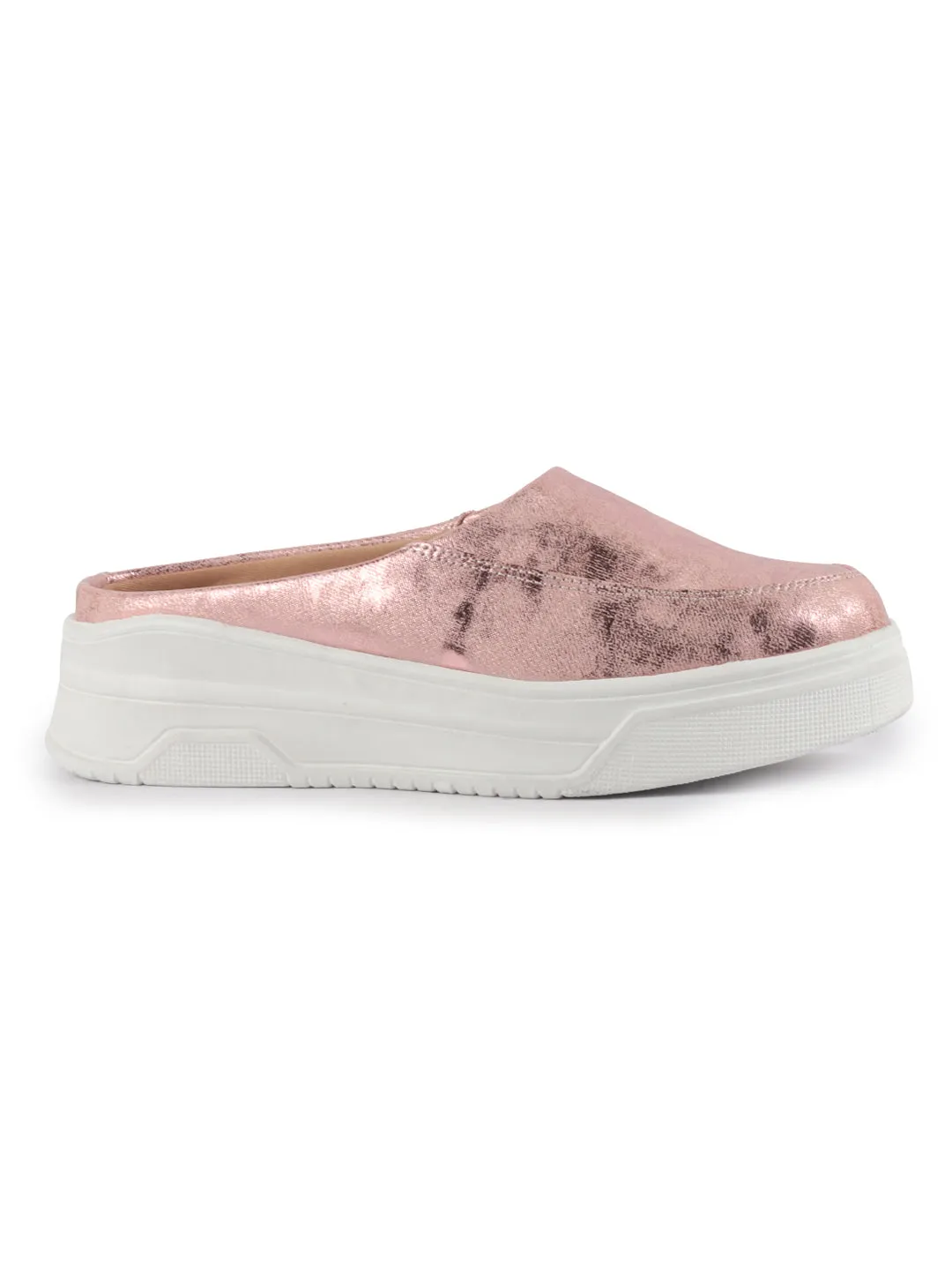 Women Pink Classic Back Open Casual Platform Shoes | Metallic Slip-On Mule Sneakers For Party | Lightweight Comfortable Sneakers