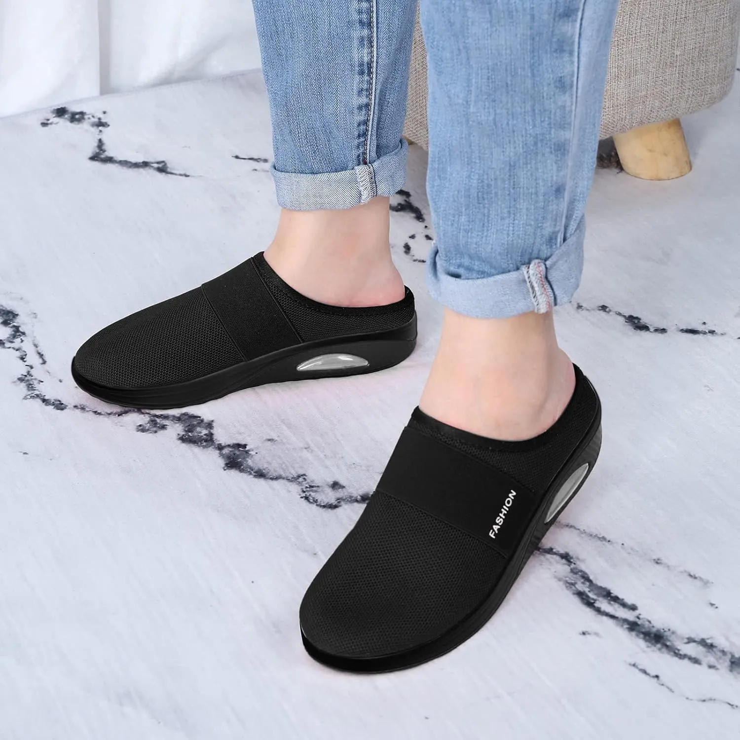 Women's Backless Slip on Mesh Sneakers Shoes Walking Shoes Women Slip On Black Casual Shoes White Platform Sneakers Steel Toe Tennis Shoe Loafers Casual Slip On