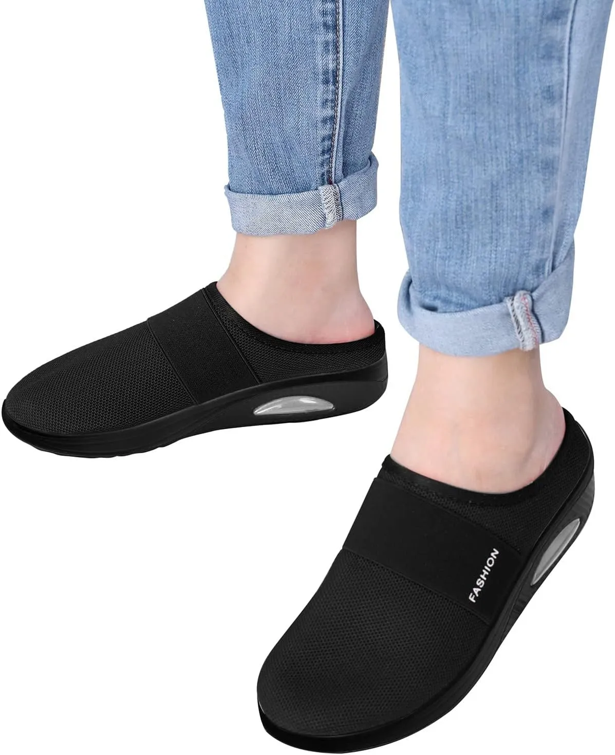 Women's Backless Slip on Mesh Sneakers Shoes Walking Shoes Women Slip On Black Casual Shoes White Platform Sneakers Steel Toe Tennis Shoe Loafers Casual Slip On