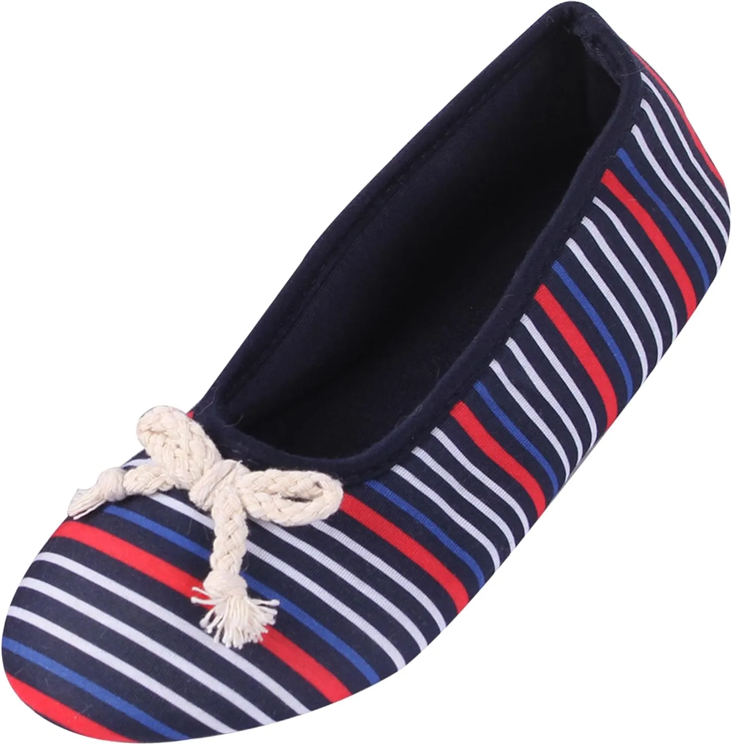 Women's Ballerina Slippers, Lightweight Slip-On Washable, Fuzzy, Indoor Shoes with Bow Accent - Perfect for Travel, Bedroom, and House