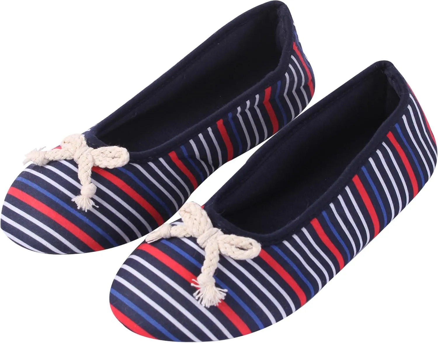 Women's Ballerina Slippers, Lightweight Slip-On Washable, Fuzzy, Indoor Shoes with Bow Accent - Perfect for Travel, Bedroom, and House