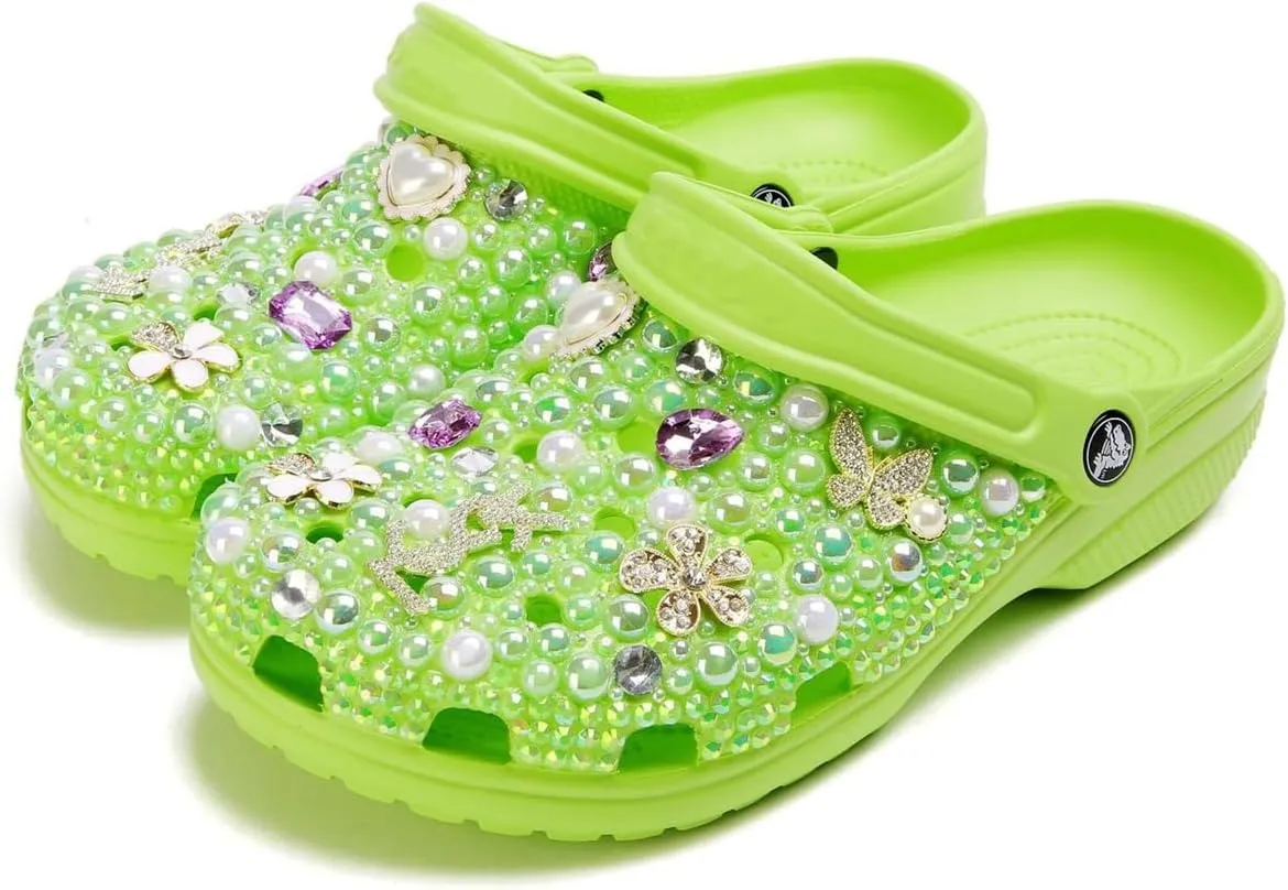 Womens Closed Toe Clog Shoes Slip on Bling Slides Mules