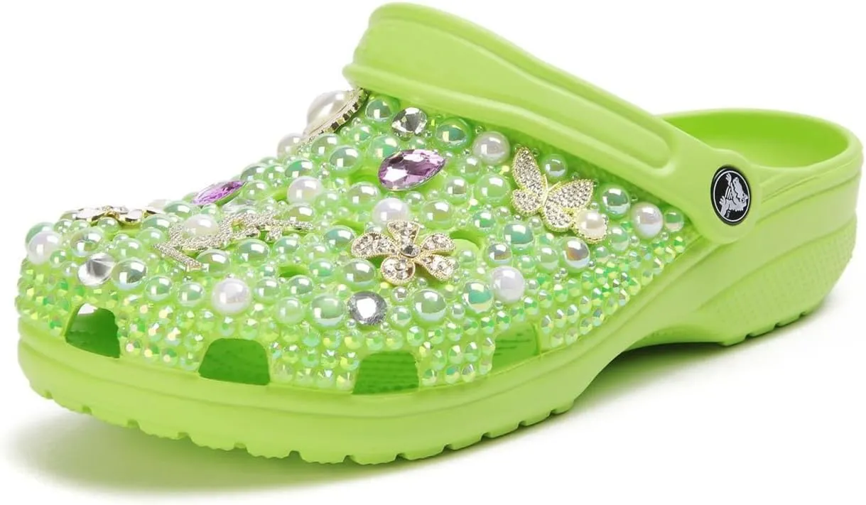 Womens Closed Toe Clog Shoes Slip on Bling Slides Mules