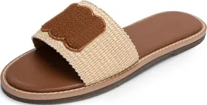 Women's Embroidered Flat Sandals Casual Slip on Slide Sandals