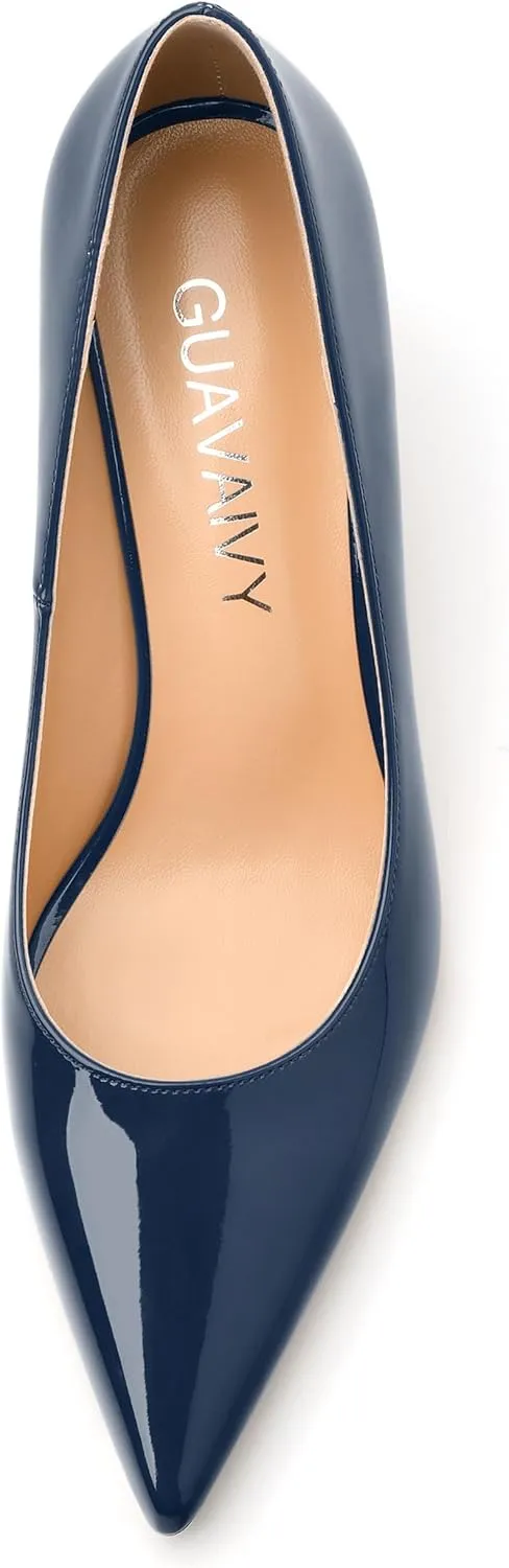 Women's Pumps, Pointed Closed Toe Mid Heels, Slip On Patent Shoes for Working Partying Wedding
