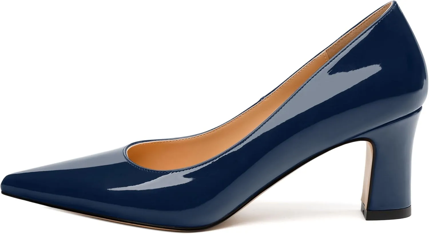 Women's Pumps, Pointed Closed Toe Mid Heels, Slip On Patent Shoes for Working Partying Wedding
