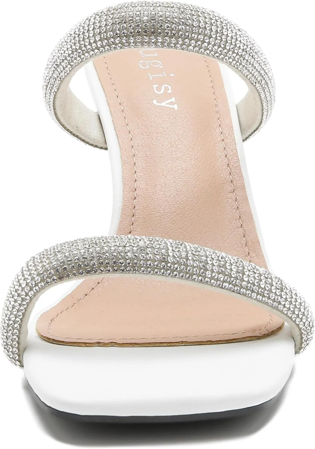 Women's Rhinestone Heeled Sandals Square Open Toe Strappy Two Strap Mule Sandals Slip On Holiday Party Wedding Dress Shoes