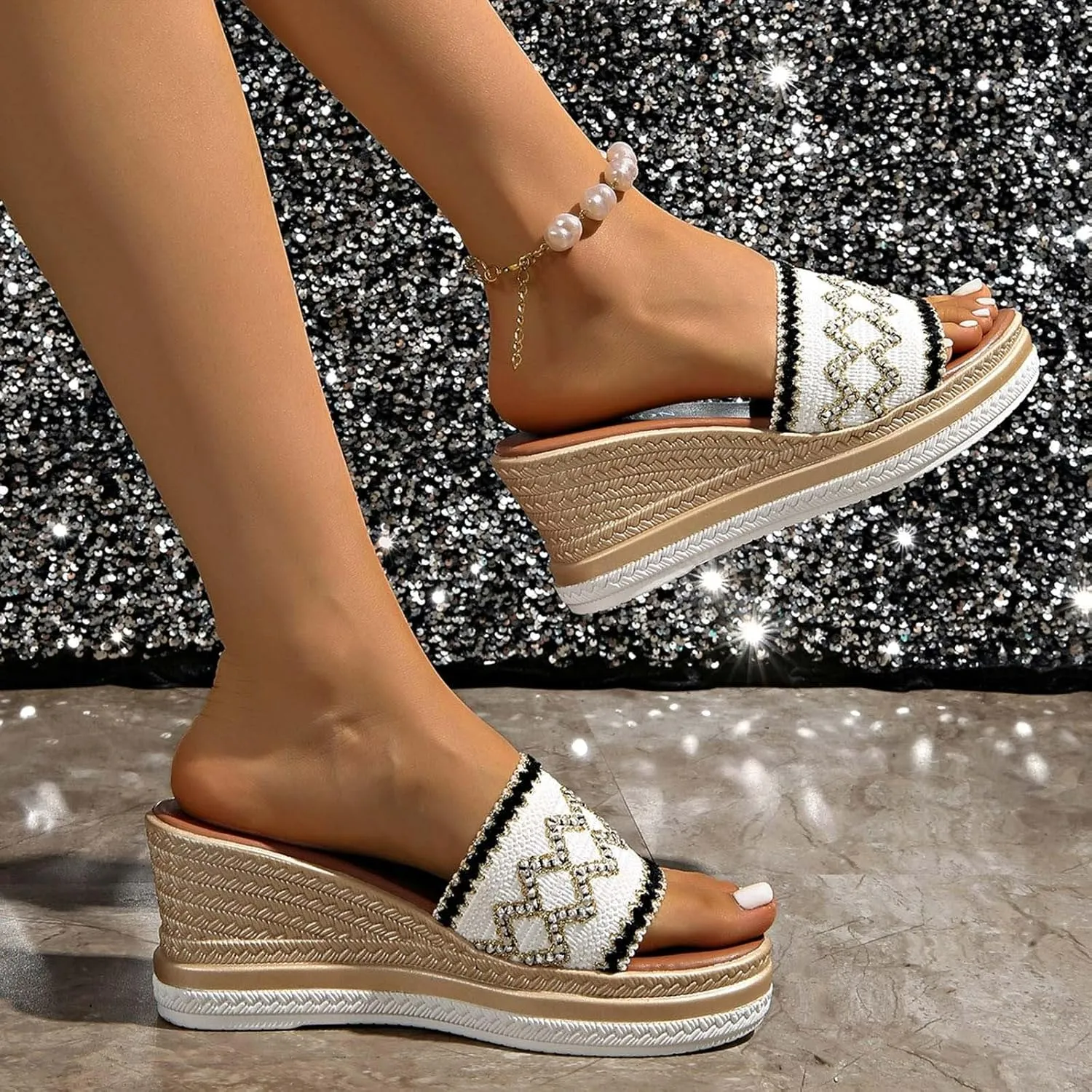 Womens Sandals Ethnic Woven Slippers Platform Sandals Women Casual Beach Vacation Slippers