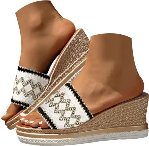 Womens Sandals Ethnic Woven Slippers Platform Sandals Women Casual Beach Vacation Slippers