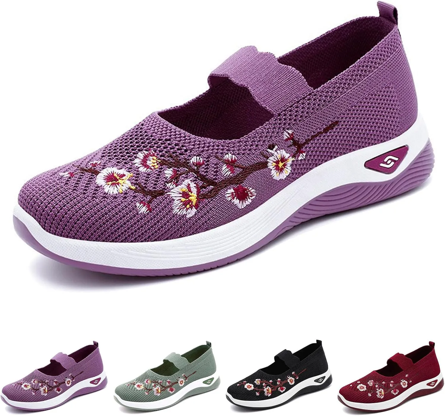 Women's Woven Orthopedic Breathable Soft Shoes Fashion Floral Embroidery Walking Shoes Comfy Platform Non Slip Work Shoe Casual Walking Sneakers
