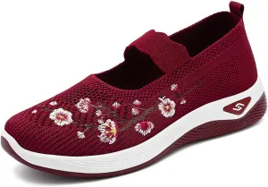 Women's Woven Orthopedic Breathable Soft Shoes Fashion Floral Embroidery Walking Shoes Comfy Platform Non Slip Work Shoe Casual Walking Sneakers