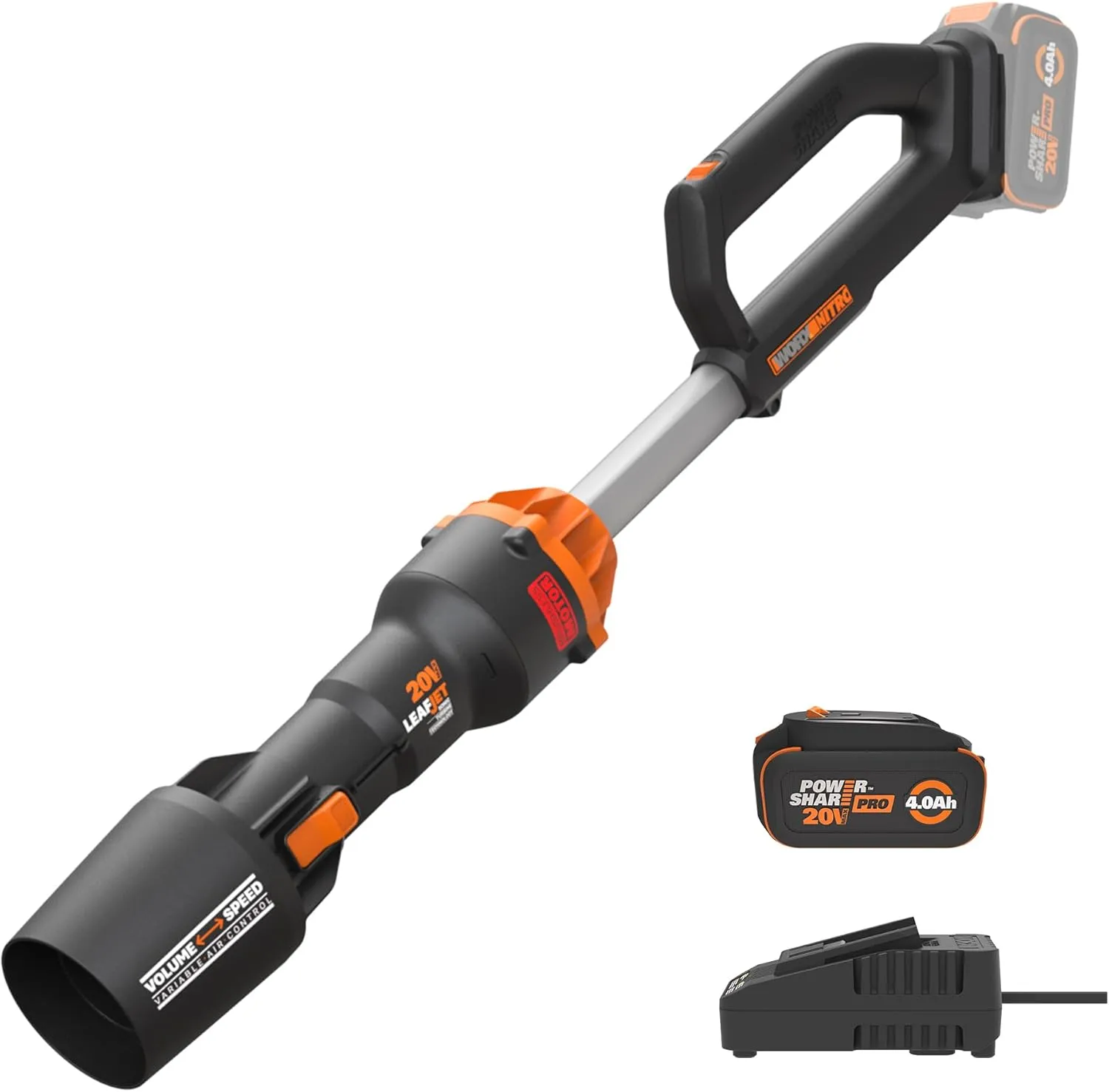 WORX Nitro WG543 20V Leaf Blower Cordless with Battery and Charger, Blowers for Lawn Care Only 3.8 Lbs., Cordless Leaf Blower Brushless Motor – Battery & Charger Included