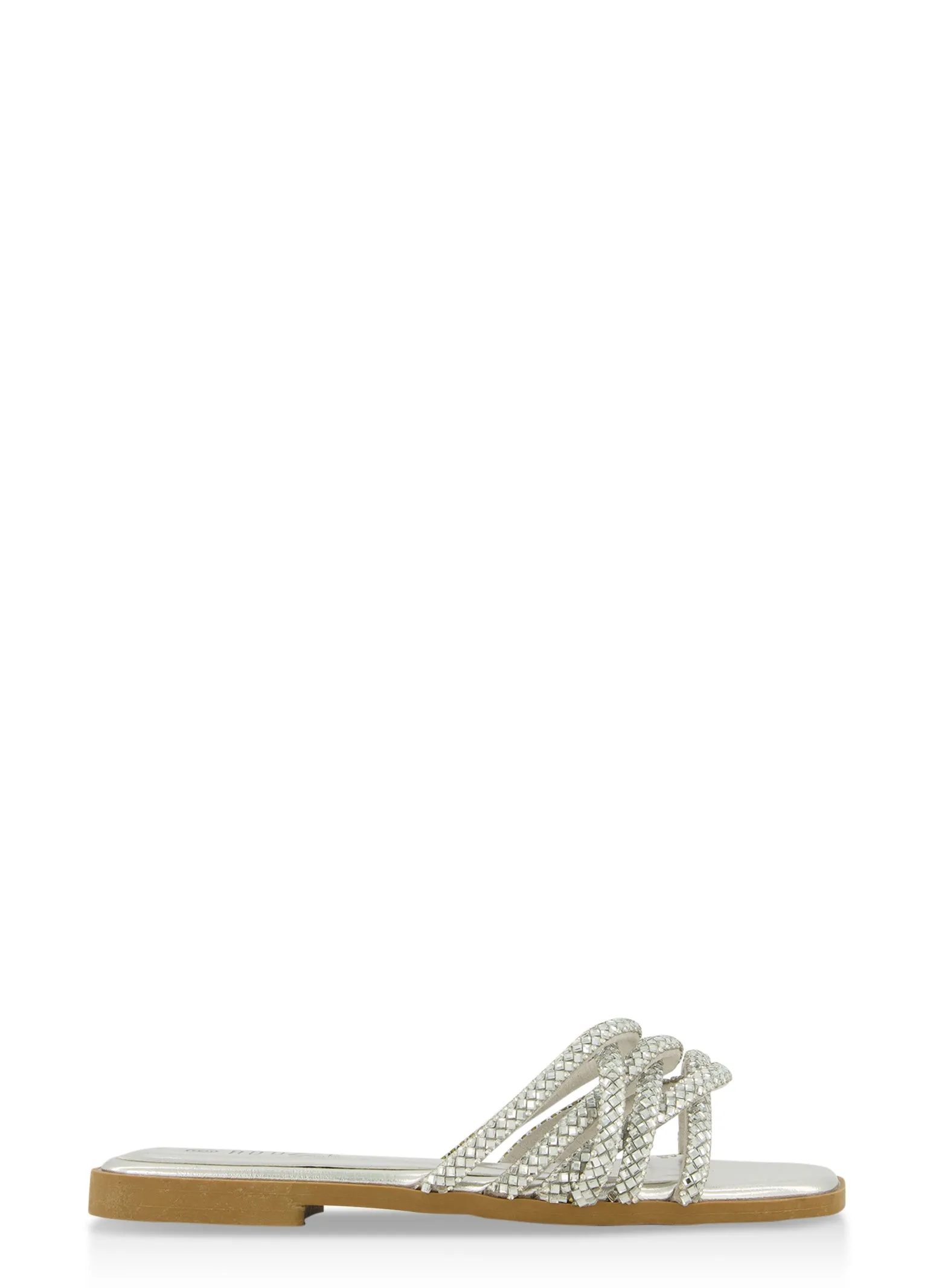 Woven Rhinestone Strappy Slide Sandals