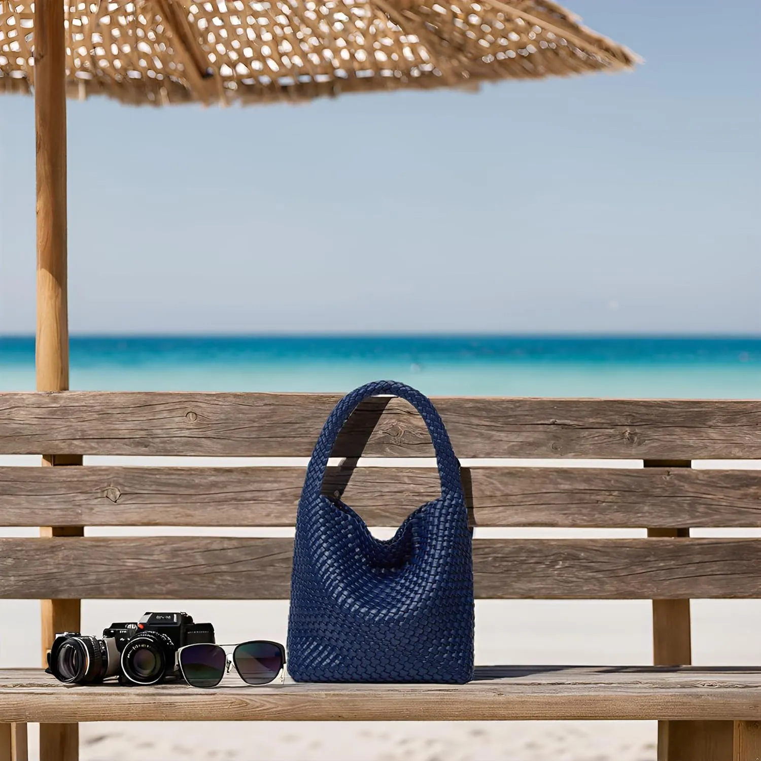 Woven Tote Bag for Women: Vegan Leather Shoulder Purse - Underarm Hobo Bag - Summer Beach Tote for Vacation
