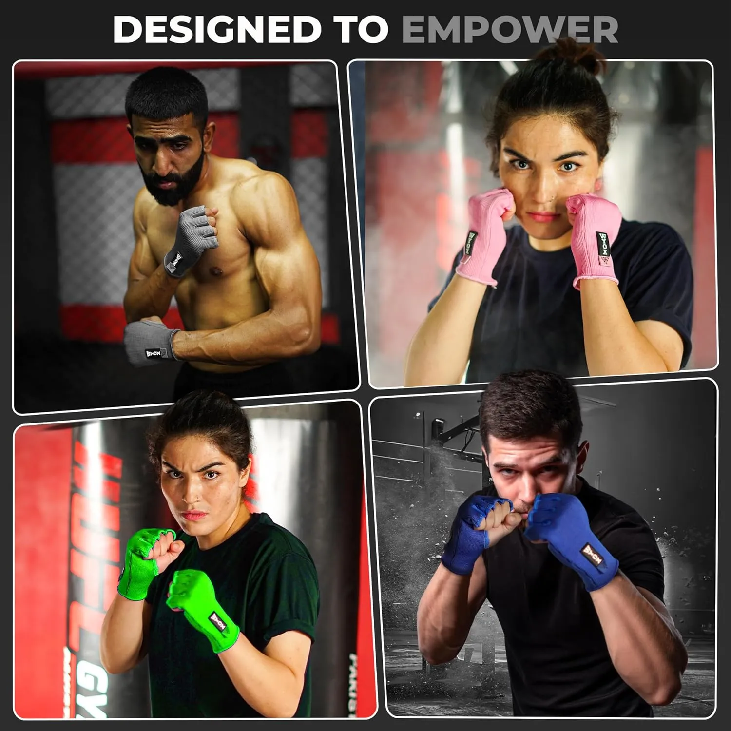 WYOX Boxing Hand Wraps Inner Gloves Men Women, Half Finger Under Mitts with Elasticated Bandages for Fist Protection, Ideal for Muay Thai, Kickboxing, MMA, and Martial Arts, Perfect for Training