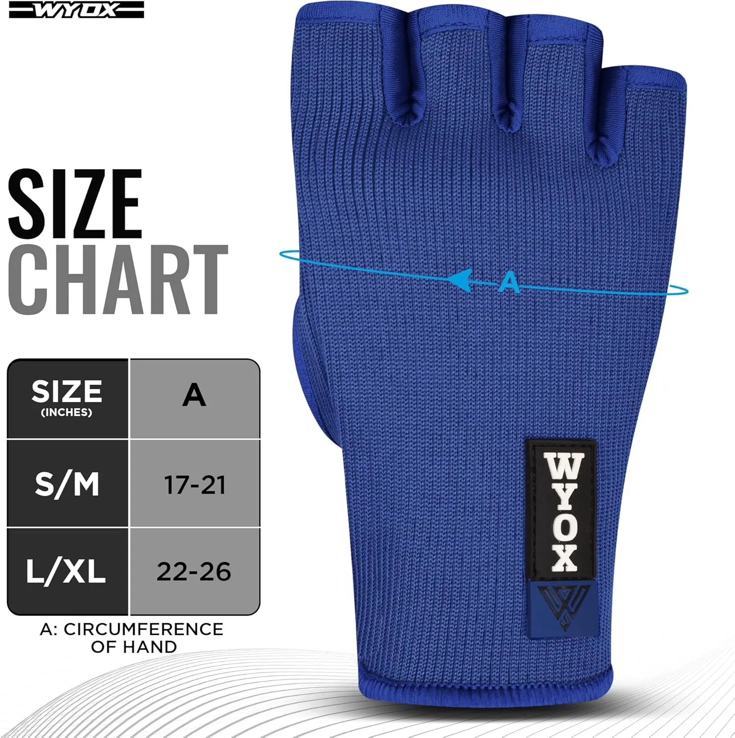 WYOX Boxing Hand Wraps Inner Gloves Men Women, Half Finger Under Mitts with Elasticated Bandages for Fist Protection, Ideal for Muay Thai, Kickboxing, MMA, and Martial Arts, Perfect for Training
