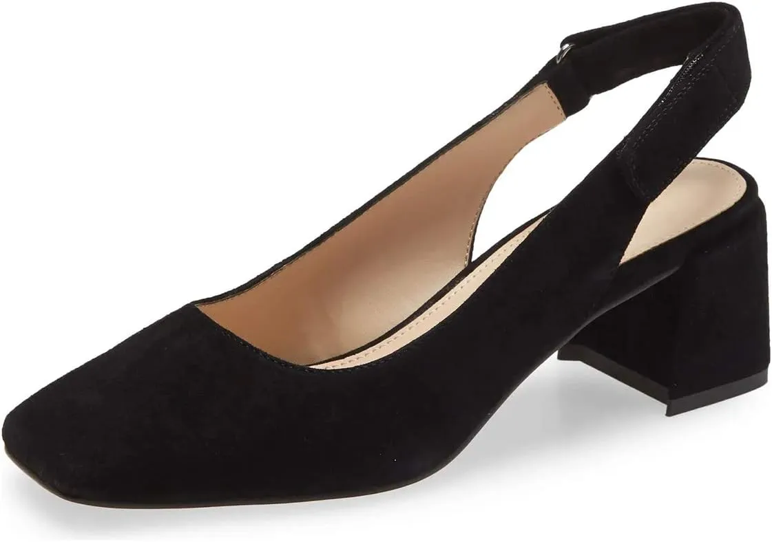 YDN Women Slingback Adjustable Slip On Strappy Block Chunky Mid Heels Pumps Square Toe Formal Loafer Shoes Size 4-15 US