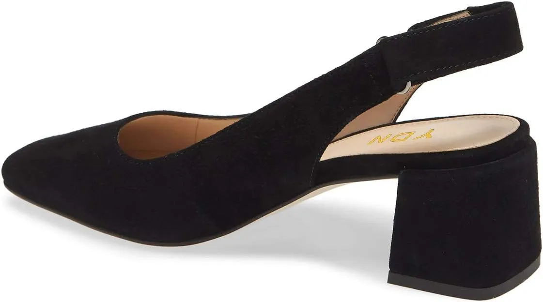 YDN Women Slingback Adjustable Slip On Strappy Block Chunky Mid Heels Pumps Square Toe Formal Loafer Shoes Size 4-15 US