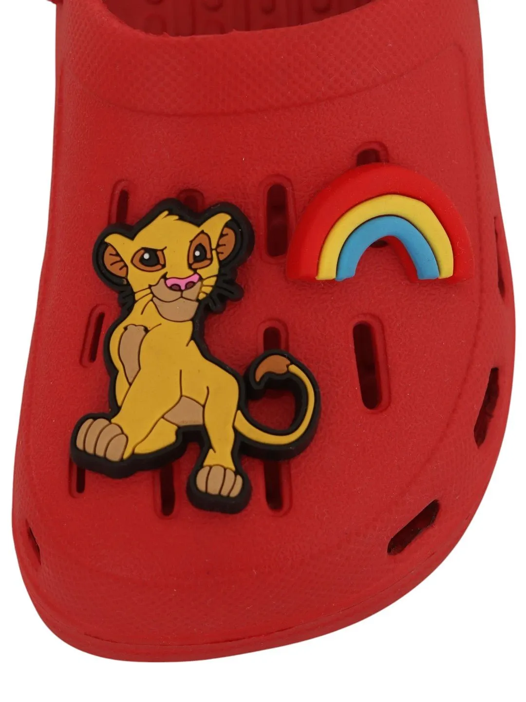Yellow Bee Boys’ Disney The Lion King Clogs with Simba, Sun & Rainbow Charms – Red