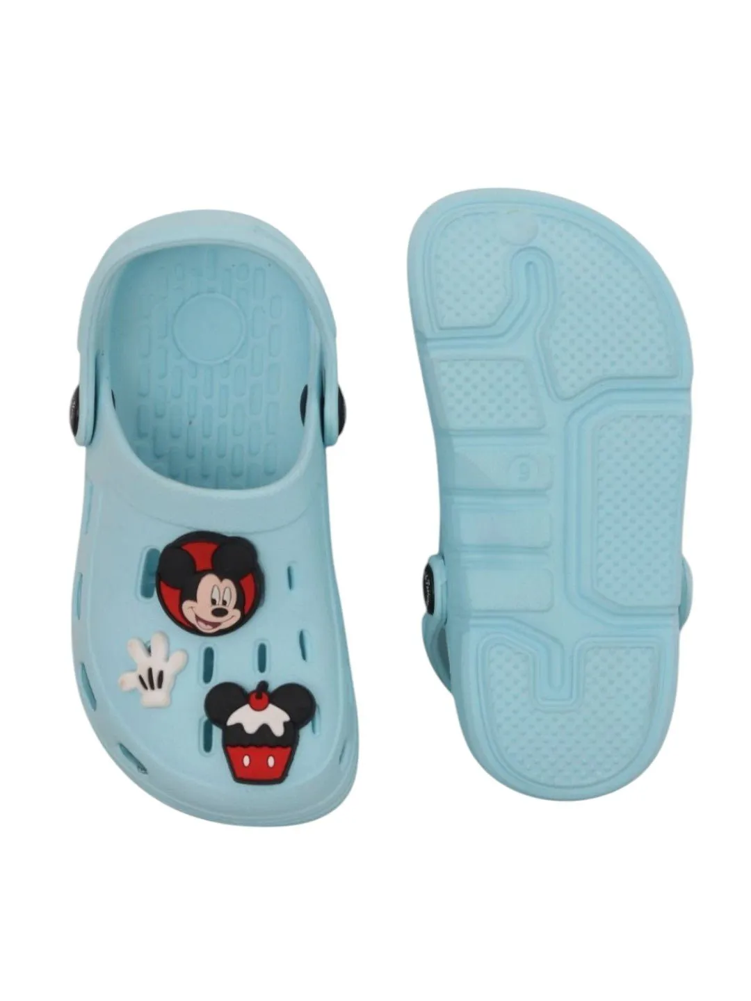 Yellow Bee Girls’ Disney Mickey & Minnie Mouse Clogs with Bow, Gloves & Cupcake Charms – Light Blue