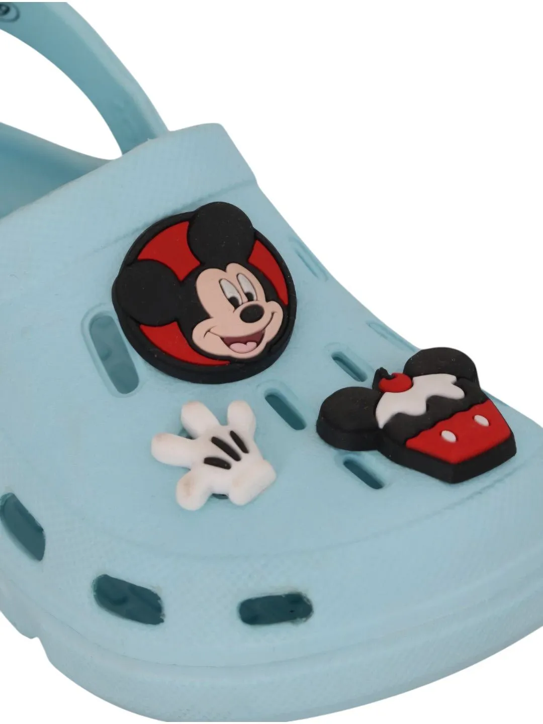Yellow Bee Girls’ Disney Mickey & Minnie Mouse Clogs with Bow, Gloves & Cupcake Charms – Light Blue