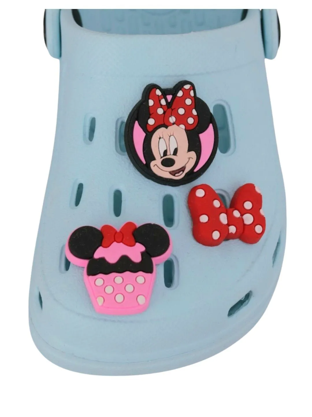 Yellow Bee Girls’ Disney Mickey & Minnie Mouse Clogs with Bow, Gloves & Cupcake Charms – Light Blue
