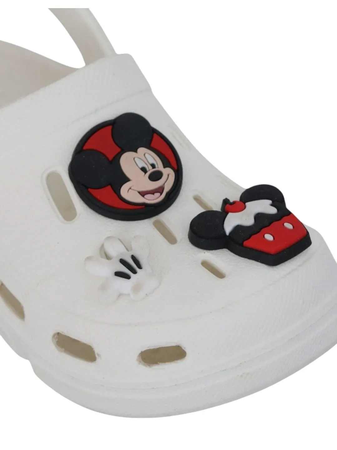 Yellow Bee Girls’ Disney Mickey & Minnie Mouse Clogs with Bow, Gloves & Cupcake Charms – White