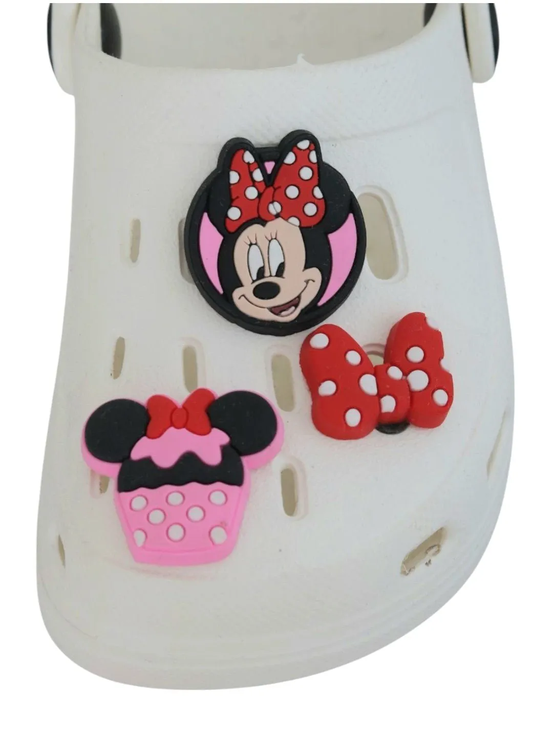 Yellow Bee Girls’ Disney Mickey & Minnie Mouse Clogs with Bow, Gloves & Cupcake Charms – White