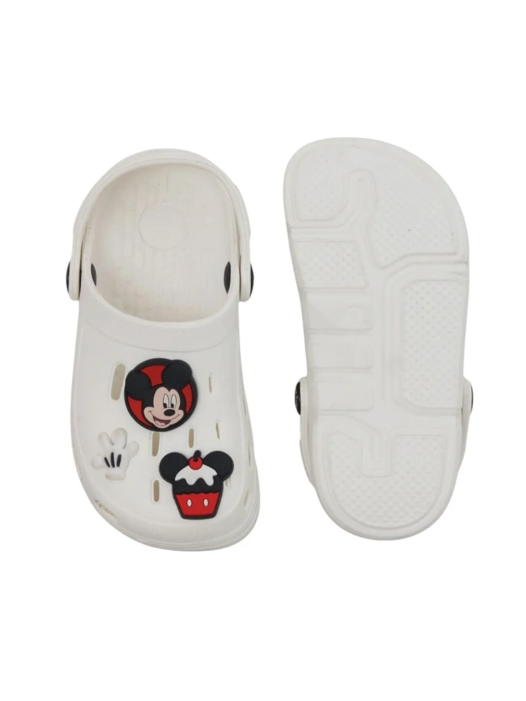 Yellow Bee Girls’ Disney Mickey & Minnie Mouse Clogs with Bow, Gloves & Cupcake Charms – White