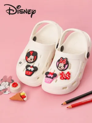 Yellow Bee Girls’ Disney Mickey & Minnie Mouse Clogs with Bow, Gloves & Cupcake Charms – White