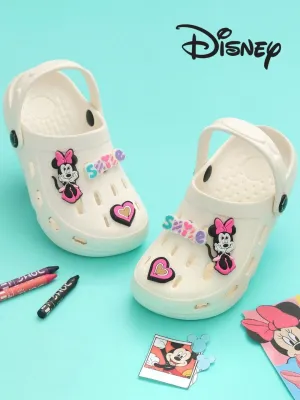 Yellow Bee Girls’ Disney Minnie Mouse Clogs with Smile & Heart Charms – White