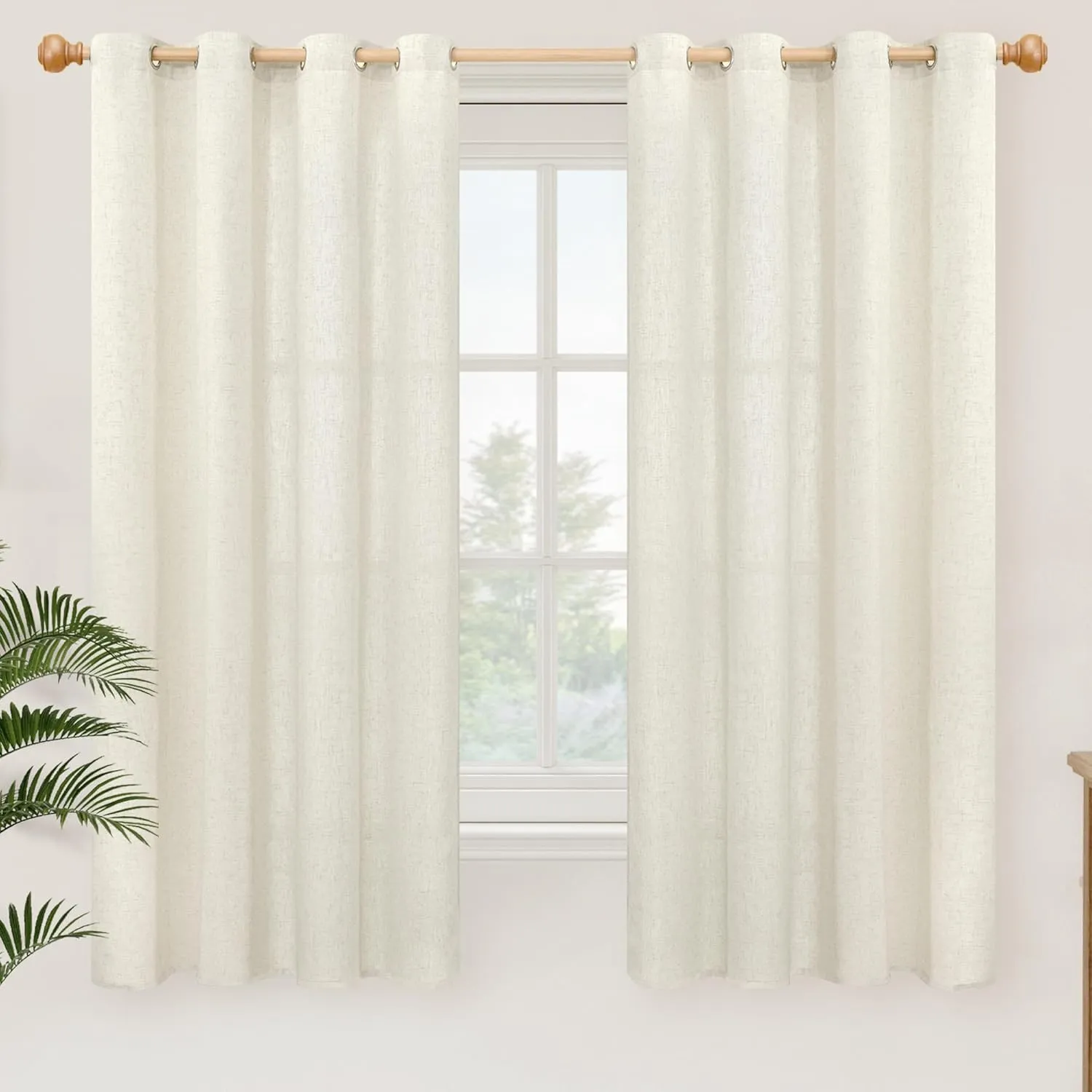 YoungsTex 63 Inch Length Linen Curtains for Living Room, Cream Boho Semi Sheer Drapes Light Filtering with Grommet Rustic Natural Window Treatments for Bedroom Office Country, 2 Panels, 52 X 63 Inch