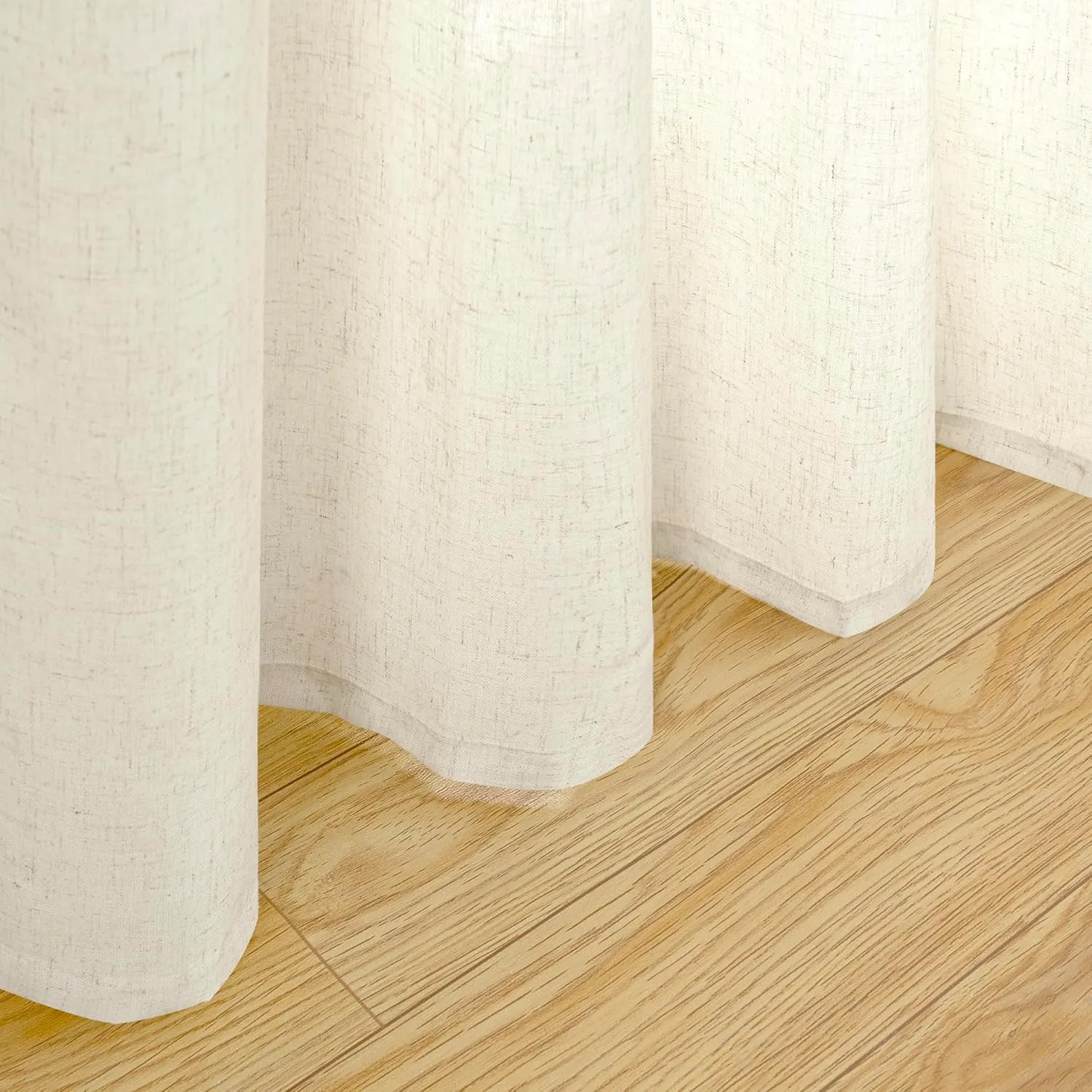 YoungsTex 63 Inch Length Linen Curtains for Living Room, Cream Boho Semi Sheer Drapes Light Filtering with Grommet Rustic Natural Window Treatments for Bedroom Office Country, 2 Panels, 52 X 63 Inch