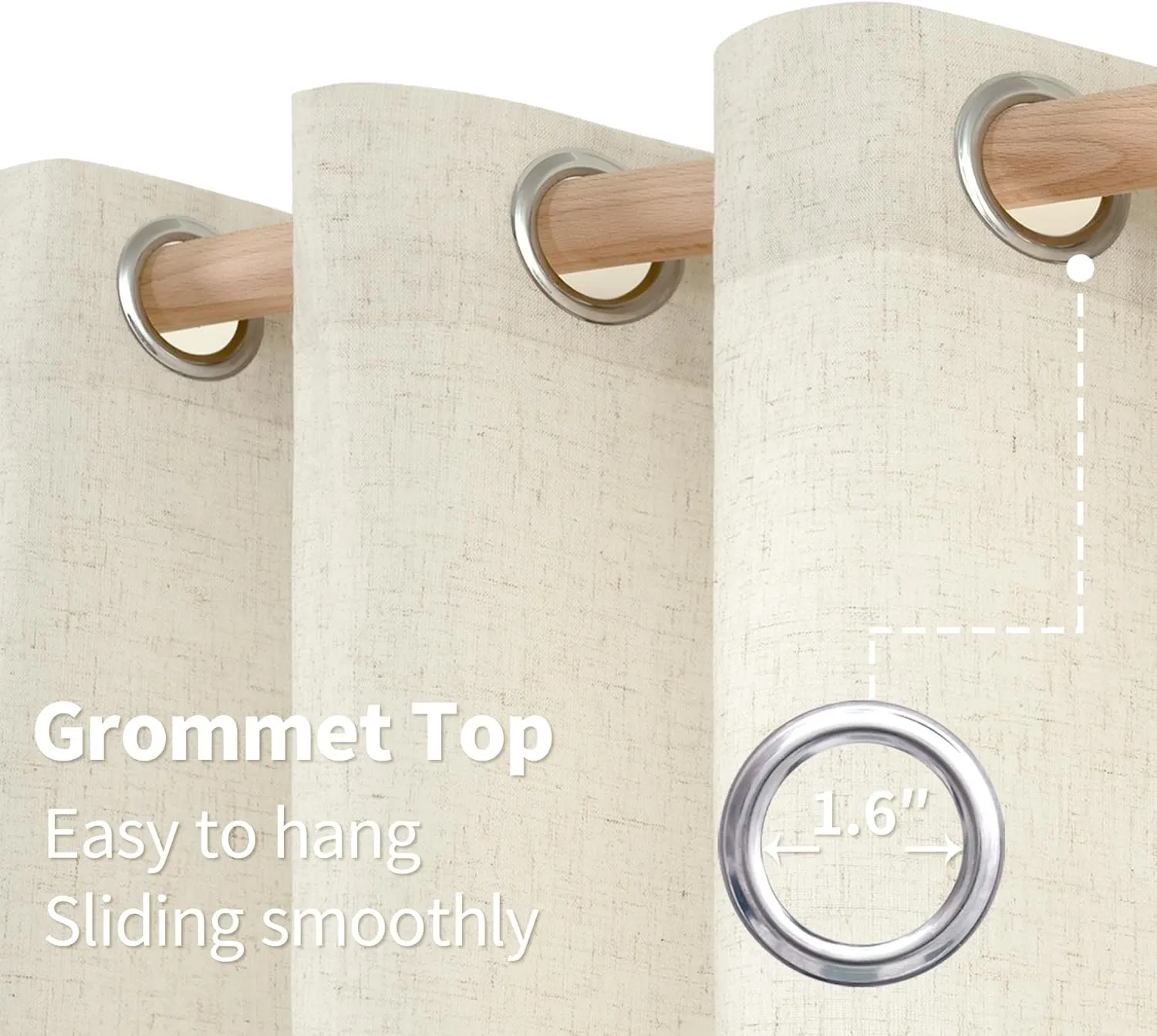 YoungsTex 63 Inch Length Linen Curtains for Living Room, Cream Boho Semi Sheer Drapes Light Filtering with Grommet Rustic Natural Window Treatments for Bedroom Office Country, 2 Panels, 52 X 63 Inch