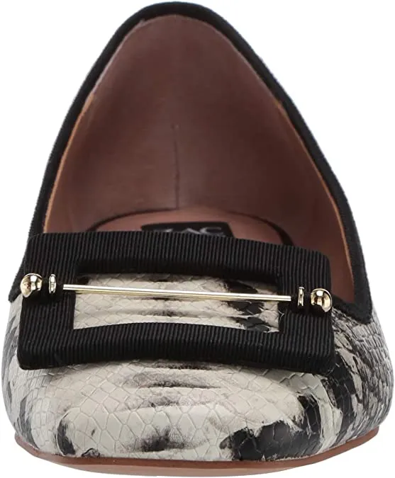 ZAC Zac Posen Women's Signature Flat with Buckle Detail Loafer, Black/White, 6.5
