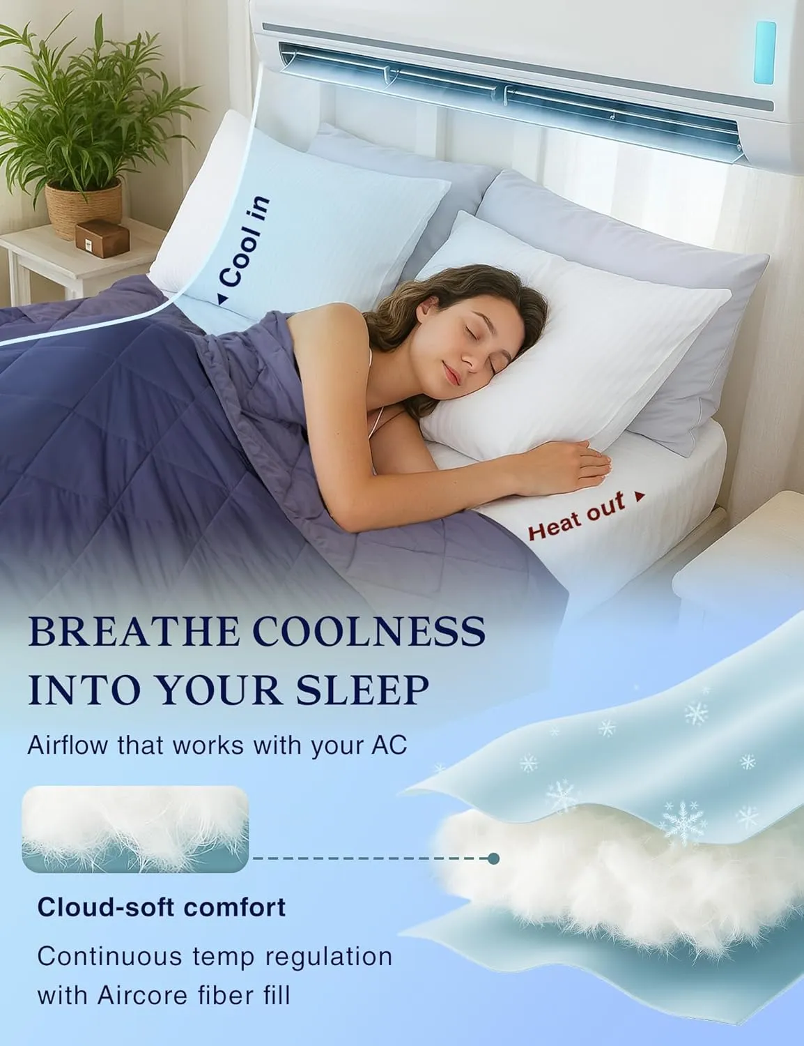 ZonLi Cooling Blanket for Hot Sleepers 50"x70", Q-Max 0.5 Lightweight Cool Touch Breathable Summer Blanket for Night Sweats, All-Season Cold Blankets, Dusk Blue